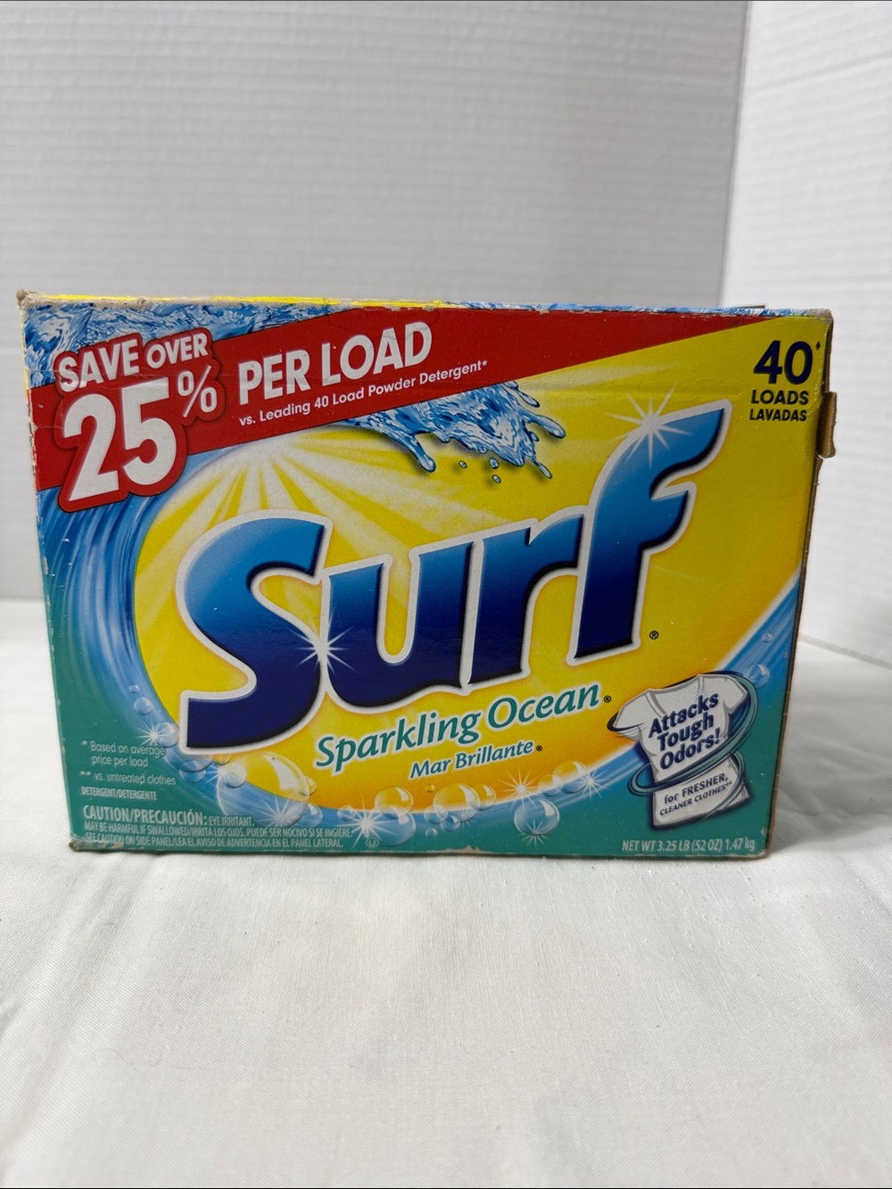 Surf Sparkling Ocean Laundry Detergent Powder  40 Loads 3.25 lbs Yellow/Blue Box
